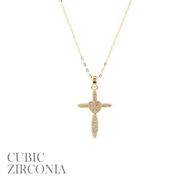 CZ CROSS HEART NECKLACE