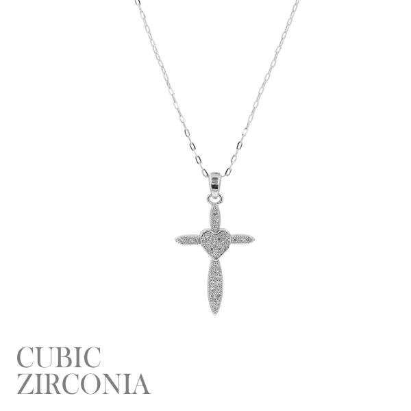 CZ CROSS HEART NECKLACE