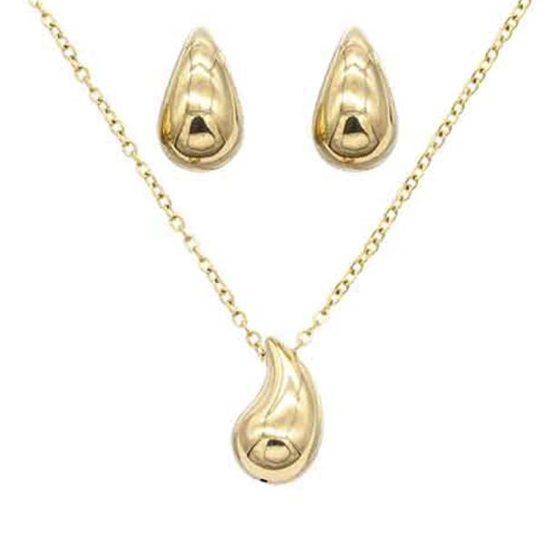 STAINLESS STEEL TEARDROP PENDANT NECKLACE EARRING SET