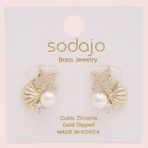 SODAJO SEASHELL STARFISH PEARL VEAD GOLD DIPPED EARRING