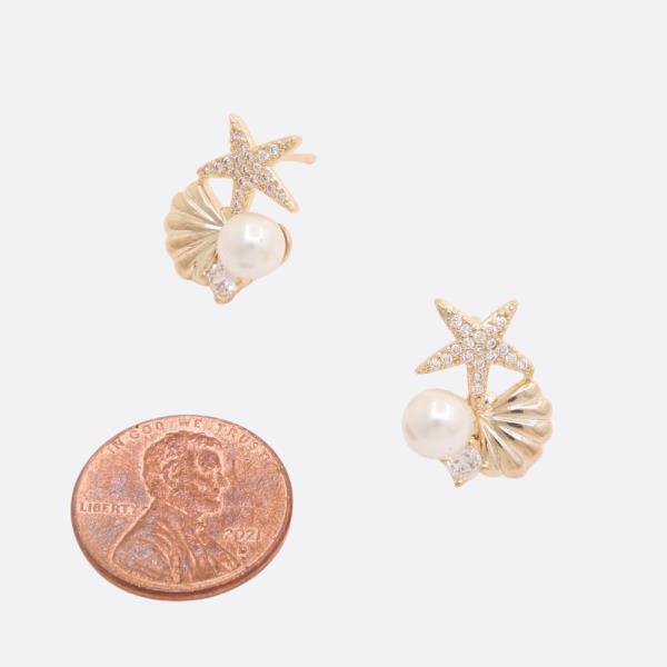 SODAJO SEASHELL STARFISH PEARL VEAD GOLD DIPPED EARRING