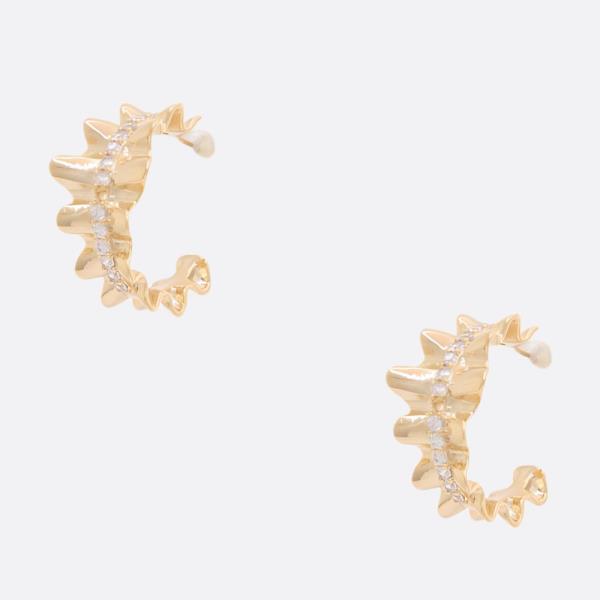 SODAJO RUFFLE RHINESTONE OPEN HOOP GOLD DIPPED EARRING