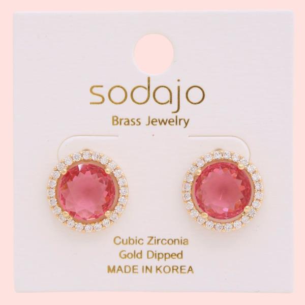 SODAJO CZ ROUND GOLD DIPPED EARRING