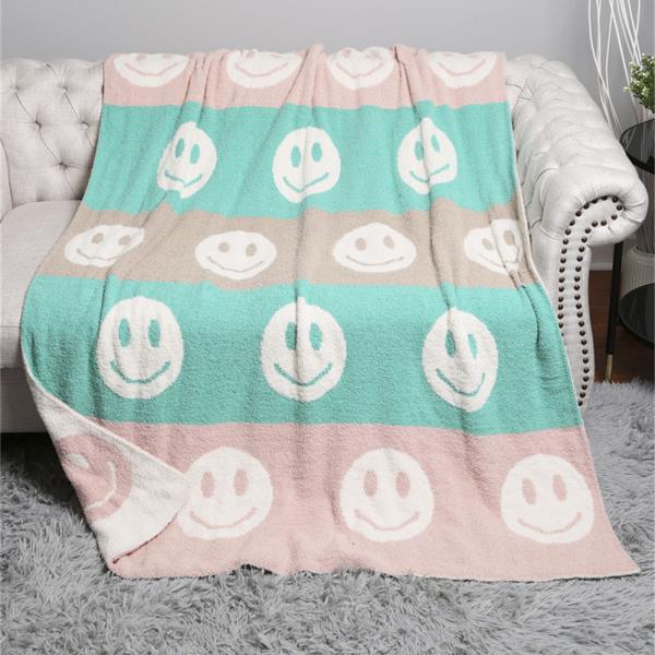 COLORED HAPPY FACE THROW BLANKET