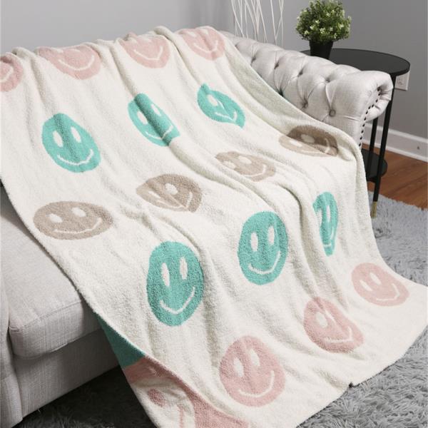 COLORED HAPPY FACE THROW BLANKET