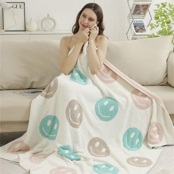 COLORED HAPPY FACE THROW BLANKET