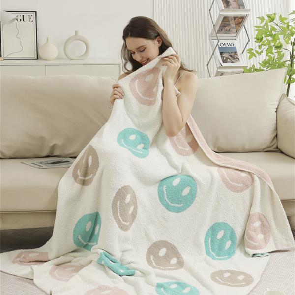 COLORED HAPPY FACE THROW BLANKET