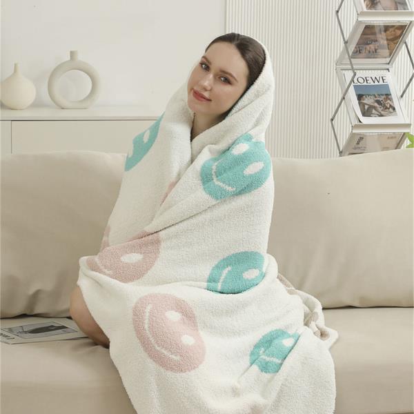 COLORED HAPPY FACE THROW BLANKET