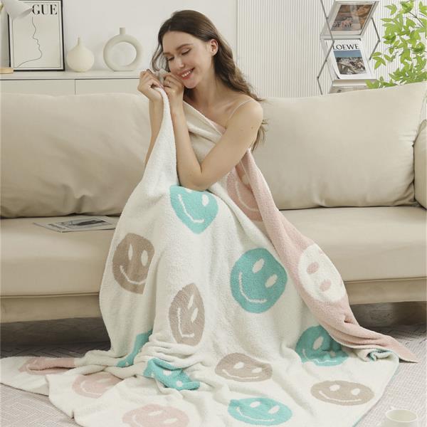 COLORED HAPPY FACE THROW BLANKET