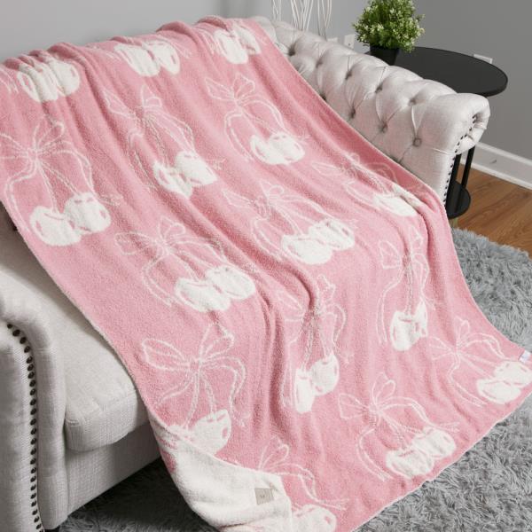 CHERRY W/ RIBBON REVERSIBLE THROW BLANKET