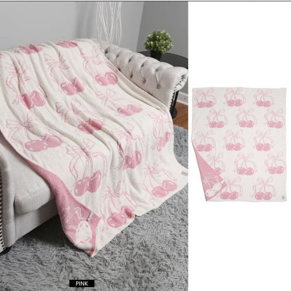 CHERRY W/ RIBBON REVERSIBLE THROW BLANKET