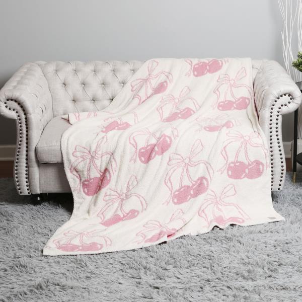 CHERRY W/ RIBBON REVERSIBLE THROW BLANKET