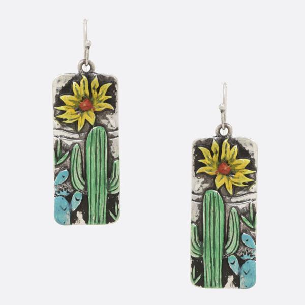 WESTERN STYLE CACTUS SUNFLOWER DANGLE EARRING