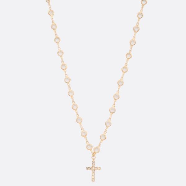 CLEAR STONE CROSS PENDANT NECKLACE