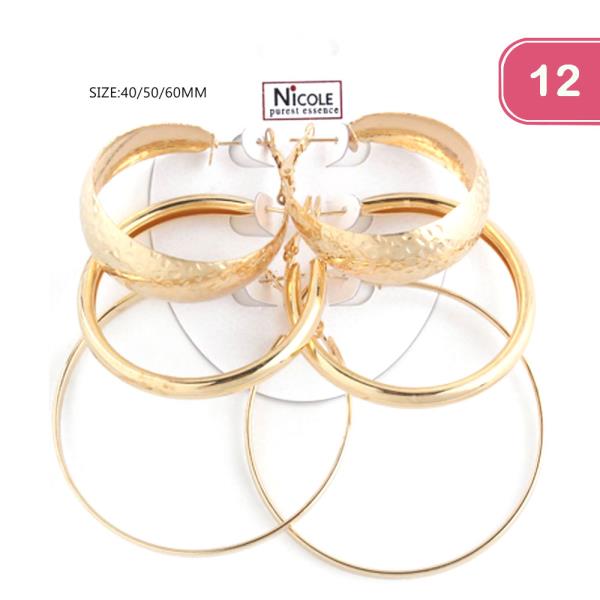 3 PAIR HOOP EARRINGS (12 UNITS)