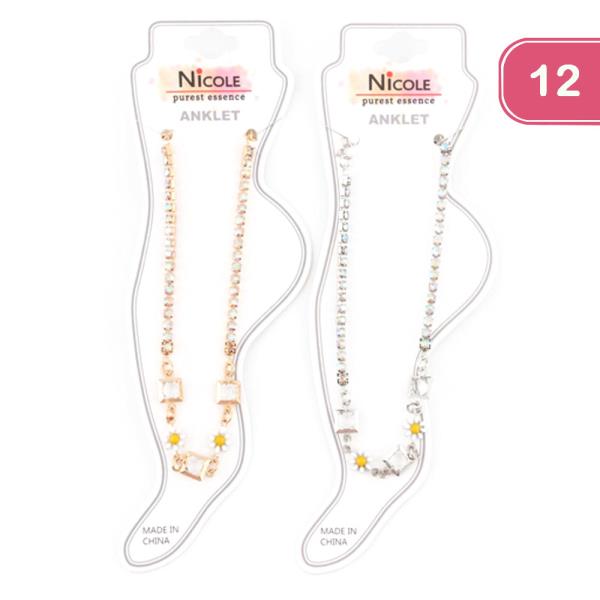 FLOWER RHINESTONE ANKLET (12 UNITS)