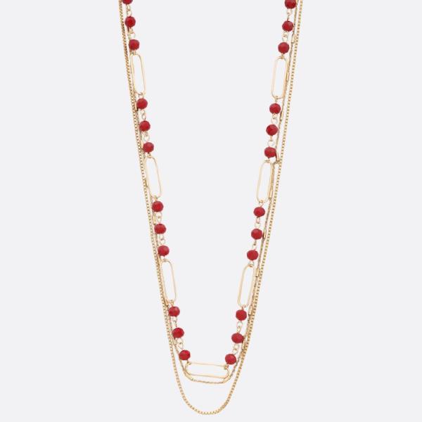 LONG OVAL BEADED LAYERED NECKLACE