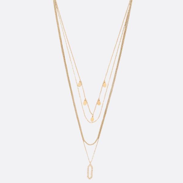 CZ OVAL LAYERED METAL NECKLACE