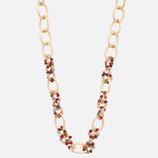 SEED BEAD OVAL LINK METAL NECKLACE