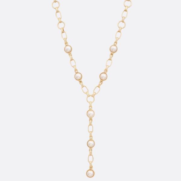 PEARL BEAD OVAL LINK Y SHAPE NECKLACE