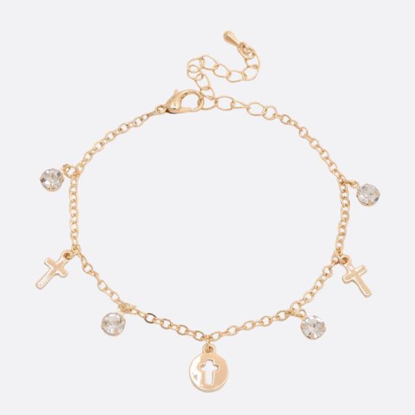 CROSS CHARM CRYSTAL METAL BRACELET