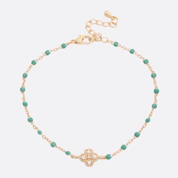 CZ CLOVER CHARM BEADED BRACELET