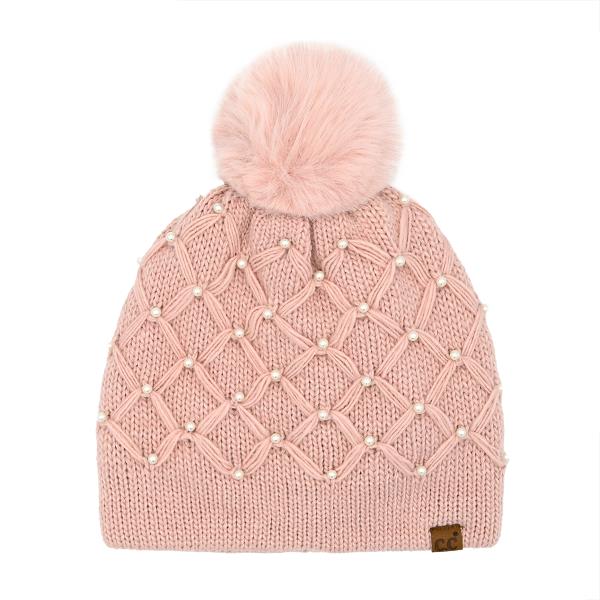 CC ALL OVER PEARL CROCHET POM BEANIE