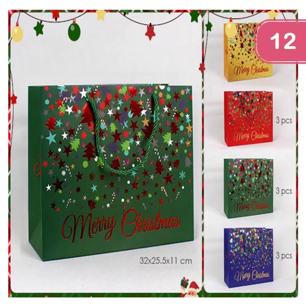 COLORFUL GLITTER TREE MERRY CHRISTMAS GIFT BAG (12 UNITS )