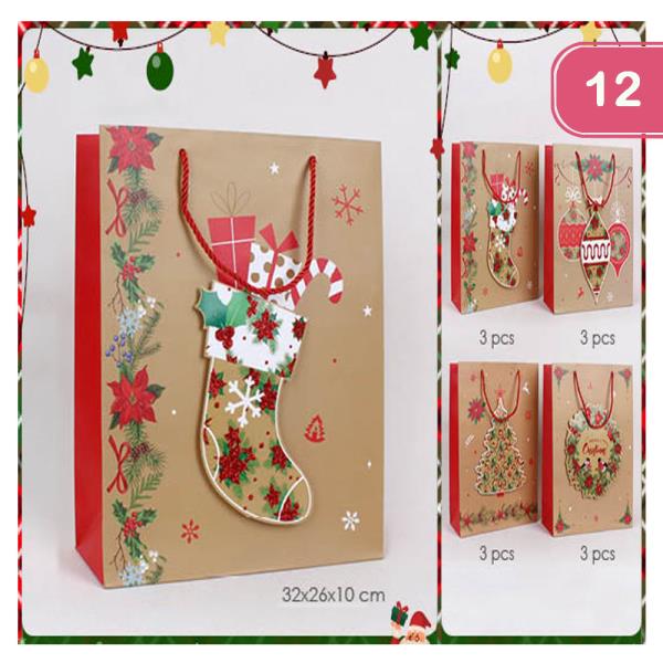 ASSORTED CHRISTMAS POINSETTIA GIFT BAG (12 UNITS)