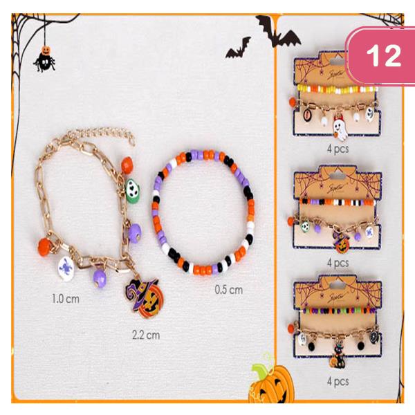 2 PCS SEED BEAD AND CHAIN HALLOWEEN BRACELET (12 UNITS)