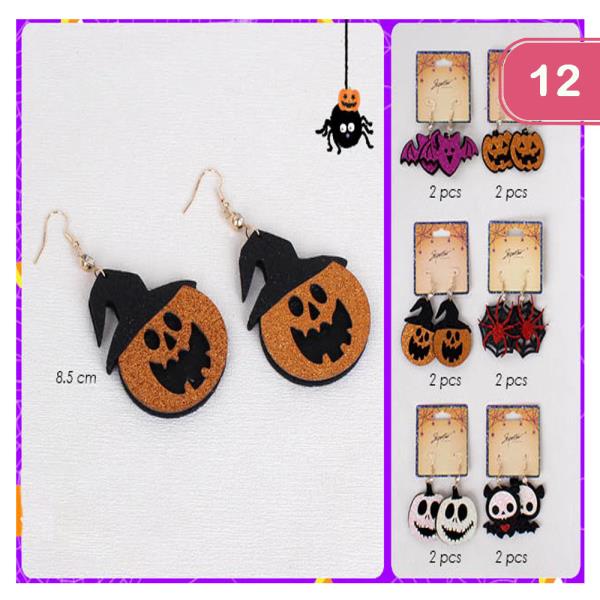 ASSORTED GLITTER HOLLOWEEN EARRING (12 UNITS)