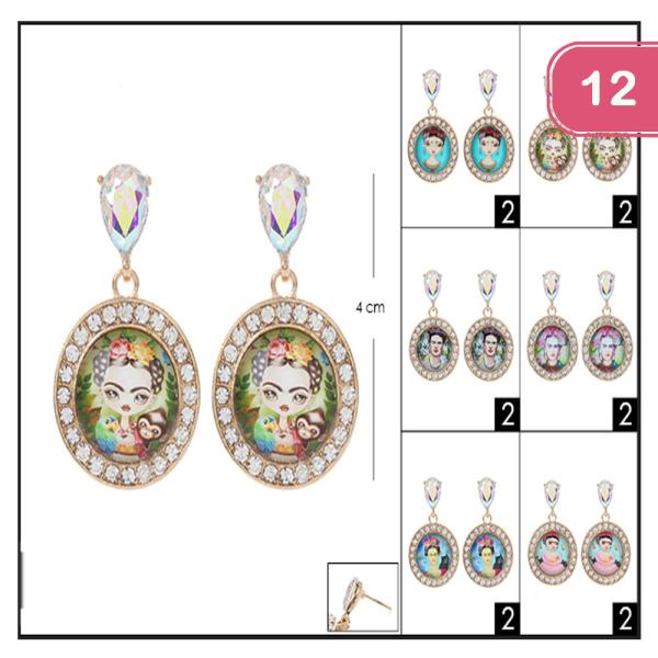 FRIDA KAHLO RHINESTONE EARRING (12 UNITS)