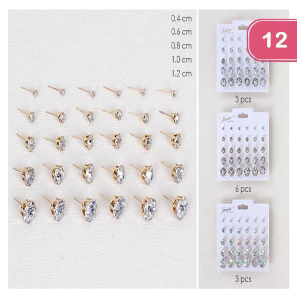 RHINESTONE STUD EARRINGS SET (12 UNITS)