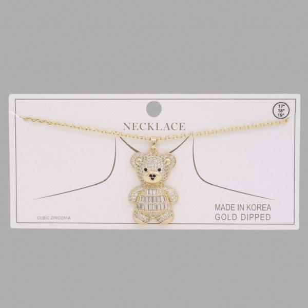 TEDDY BEAR CZ GOLD DIPPED NECKLACE