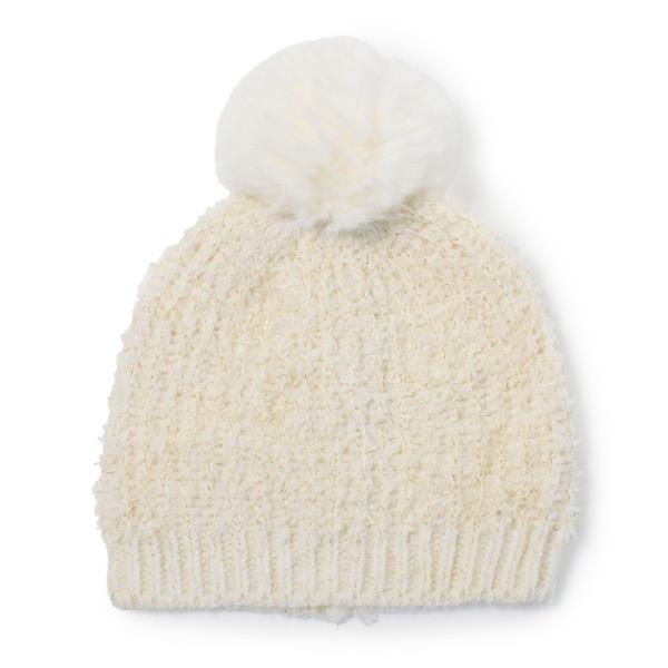 FRINGE LUREX KNIT BEANIE WITH POM POM