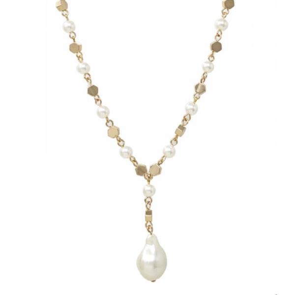 FASHION METAL CHAIN W/PEARL Y NECKLACE