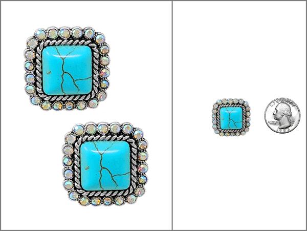 WESTERN TQ STONE SQUARE POST EARRING