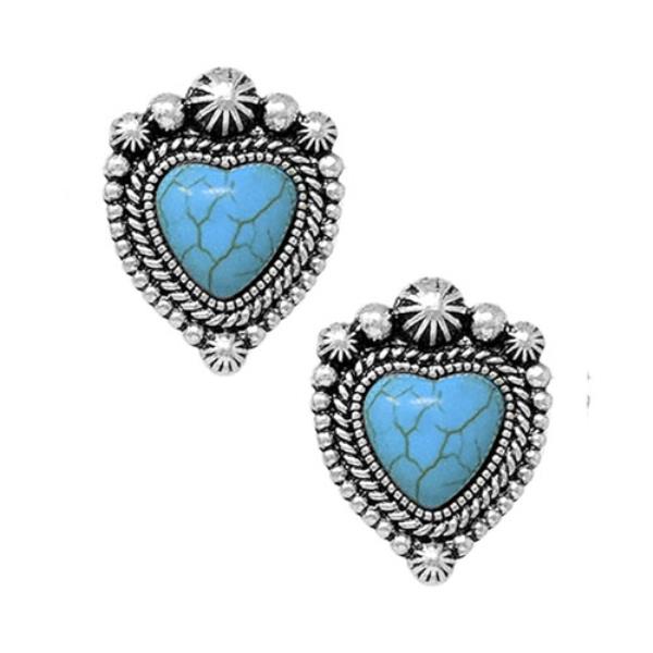 WESTERN TQ SEMI STONE HEART DANGLE EARRING