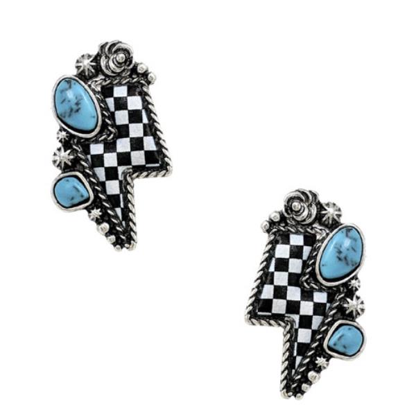 WESTERN PRINT SEMI STONE POST EARRING