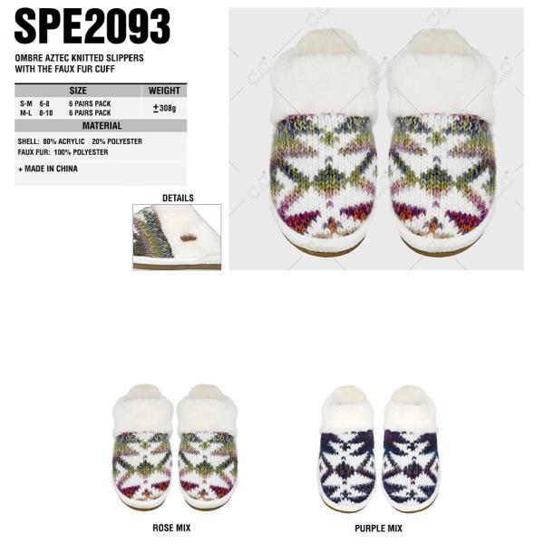 CC OMBRE AZTEC KNITTED SLIPPERS WITH THE FAUX FUR CUFF - SM SIZE