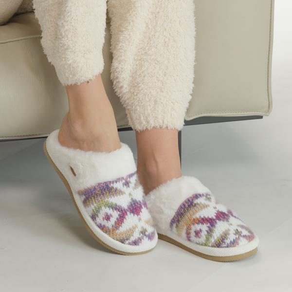 CC OMBRE AZTEC KNITTED SLIPPERS WITH THE FAUX FUR CUFF - ML SIZE