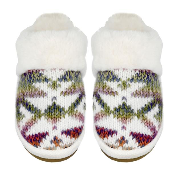 CC OMBRE AZTEC KNITTED SLIPPERS WITH THE FAUX FUR CUFF - ML SIZE