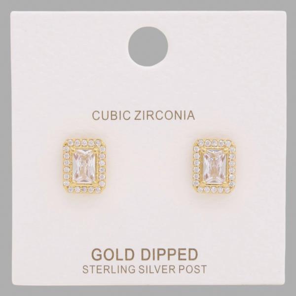 RECTANGLE CZ GOLD DIPPED EARRING