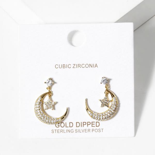 GOLD DIPPED STAR MOON DANGLE EARRING