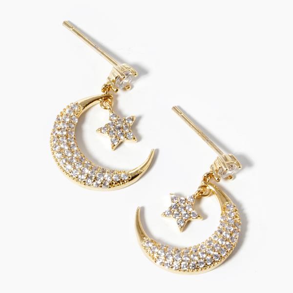 GOLD DIPPED STAR MOON DANGLE EARRING