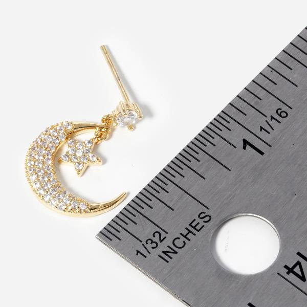 GOLD DIPPED STAR MOON DANGLE EARRING