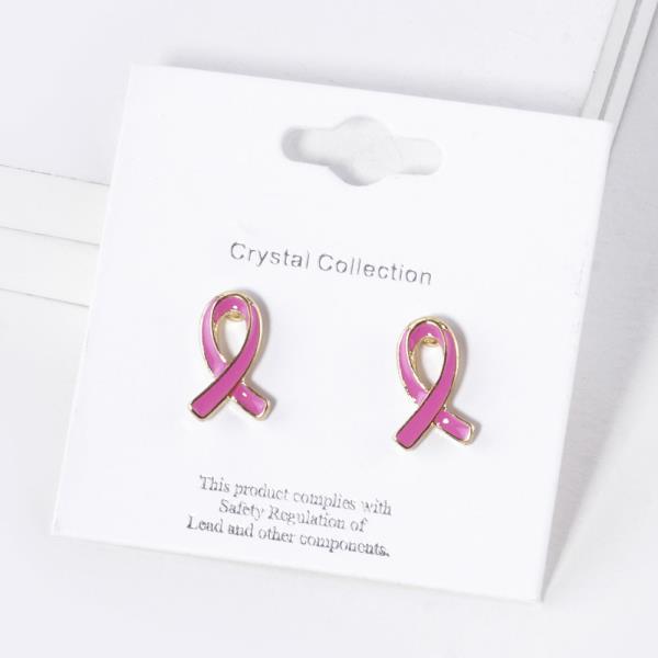 PINK RIBBON BREAST CANCER POST EARRING