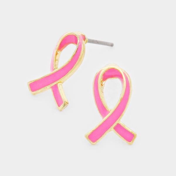 PINK RIBBON BREAST CANCER POST EARRING