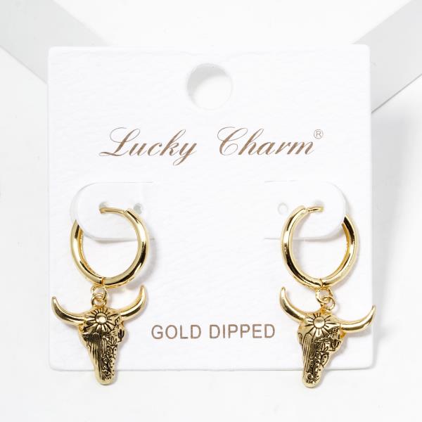 GOLD DIPPED COW SKULL HOOP EARRING