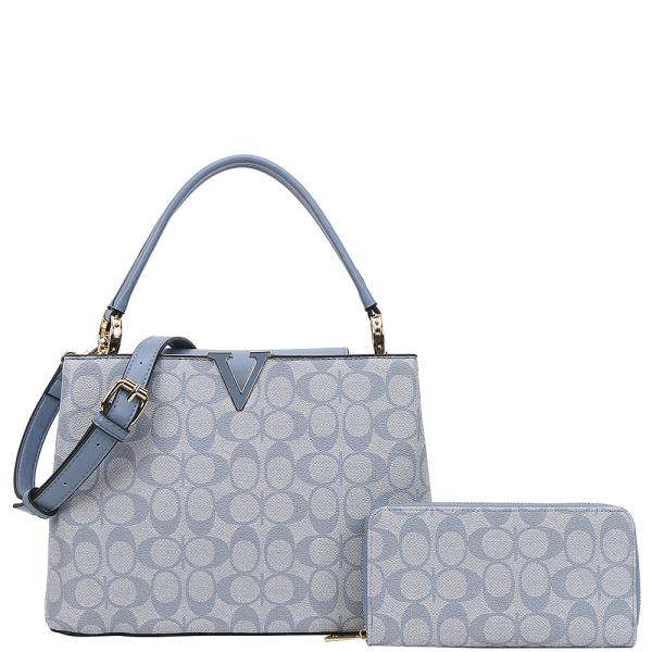 2IN1 OVAL PRINT SATCHEL BAG W WALLET SET